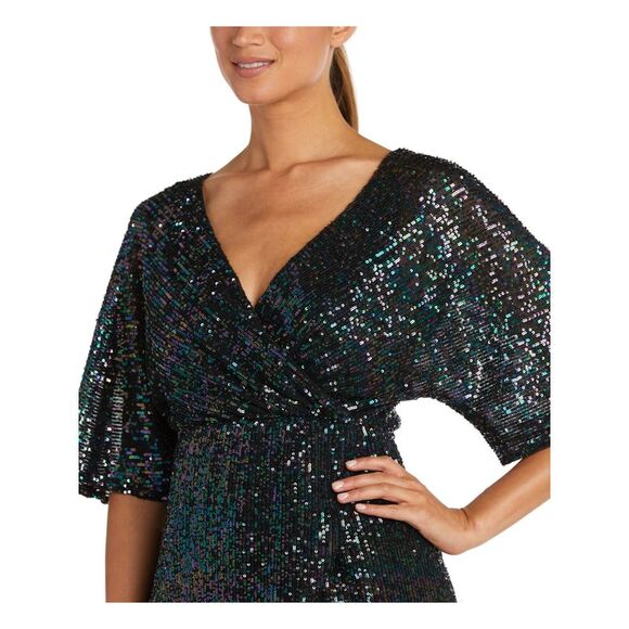 MORGAN & CO Womens Black Elbow Sleeve Mini Party Faux Wrap Dress 1 - Picture 3 of 4